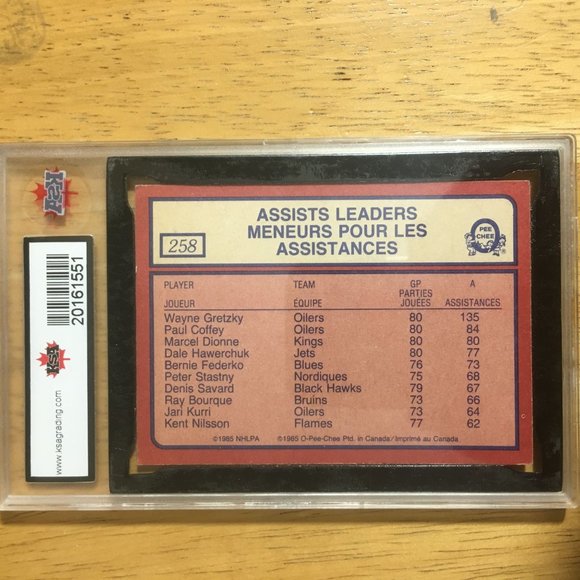 1985-86 Wayne Gretzky Assists Leader #258 O-Pee-Chee OPC Graded KSA 5 EX - Picture 4 of 6